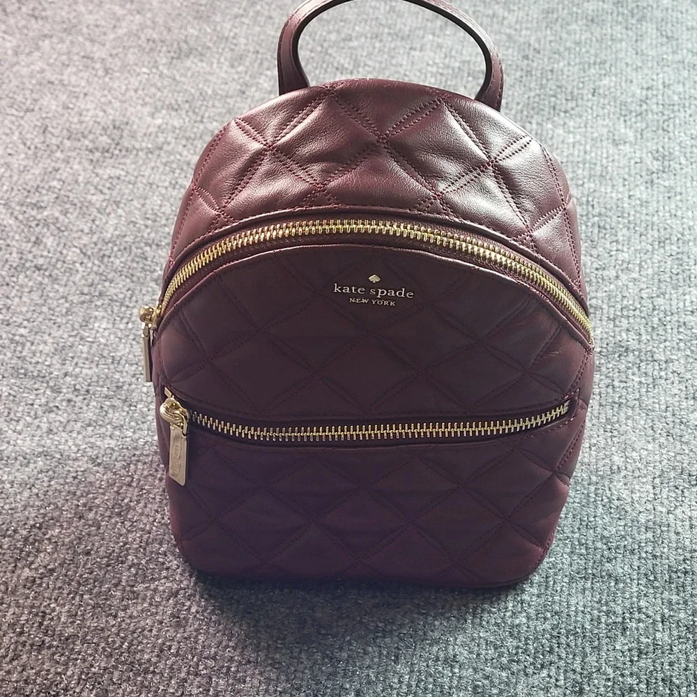 Kate Spade Natalia Mini Convertible Backpack Cherrywood Quilted Leather - Picture 7 of 13